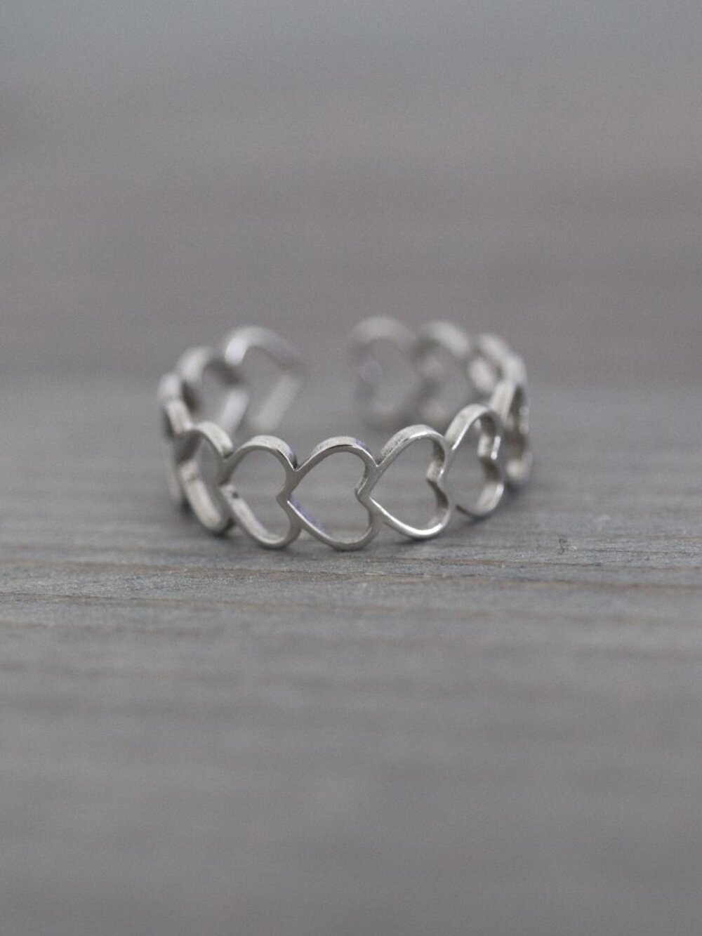 Open Hearts Style Cuff Ring Lightweight Silver Stainless Steel